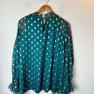 Lane Bryant long puff sleeve polka dot Victorian collar blouse 20
